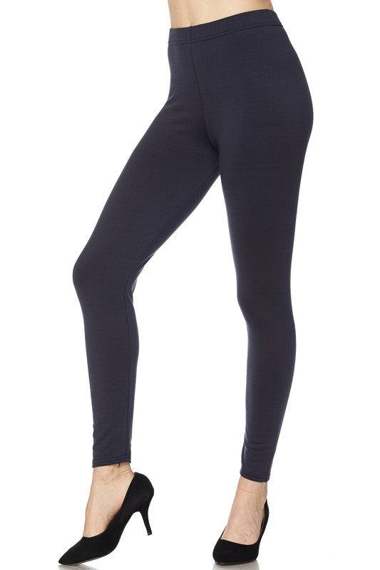 Solid Charcoal Gray Fleece Lined Leggings - Women's Plus Size