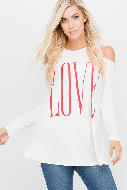 Love Graphic Cold Shoulder Tunic in Ivory - Women's
