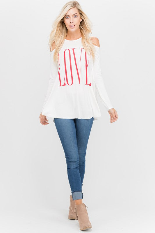 Love Graphic Cold Shoulder Tunic in Ivory - Women's