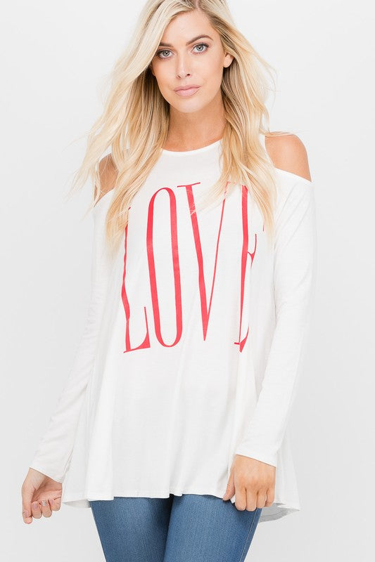 Love Graphic Cold Shoulder Tunic in Ivory - Women's