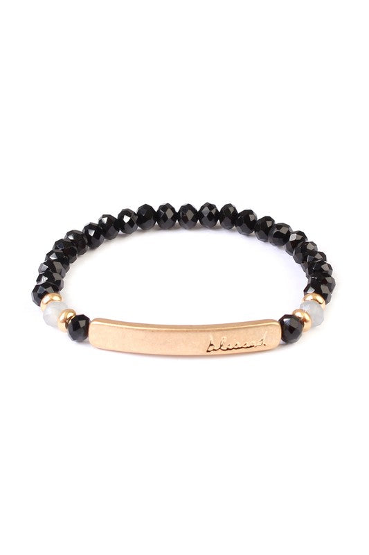 Blessed Glass Stretch Bracelet in Black