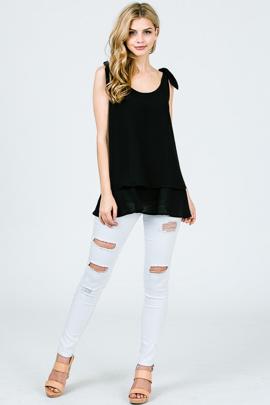 The Penelope - Women's Layered Blouse in Black