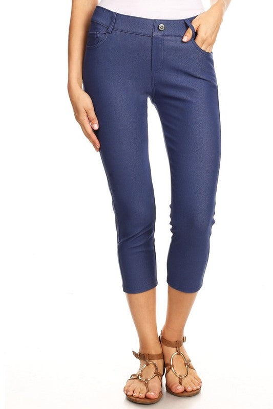 Classic Solid Capri Jeggings  - Women's in Denim Blue