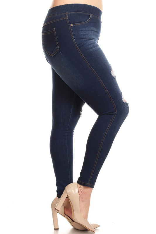 Denim Washed Ripped Jeggings - Women's Plus Size