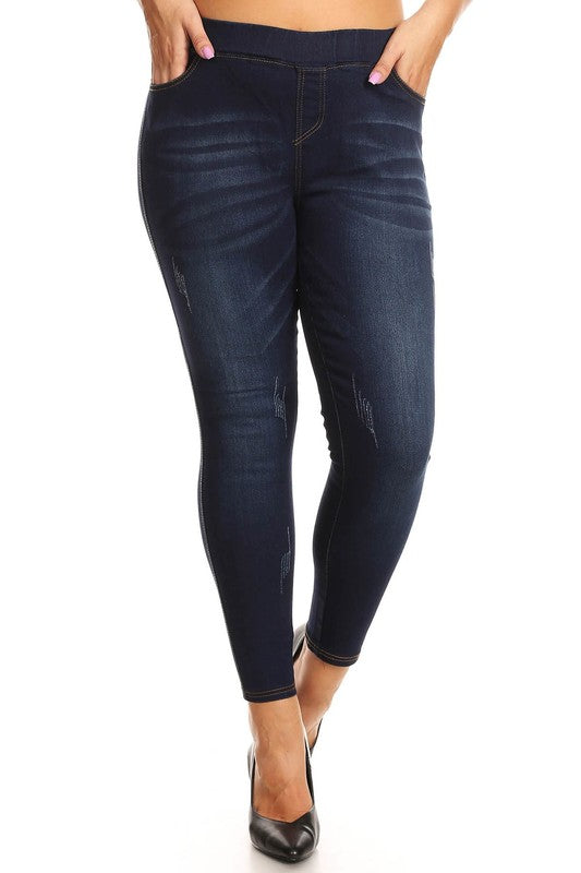 Denim Washed Ripped Jeggings - Women's Plus Size – Apple Girl Boutique