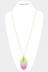 Rainbow Glitter Leaf Genuine Leather Necklace Set