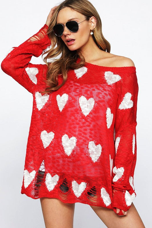 The Athena - Women's Distressed Sweater in Red