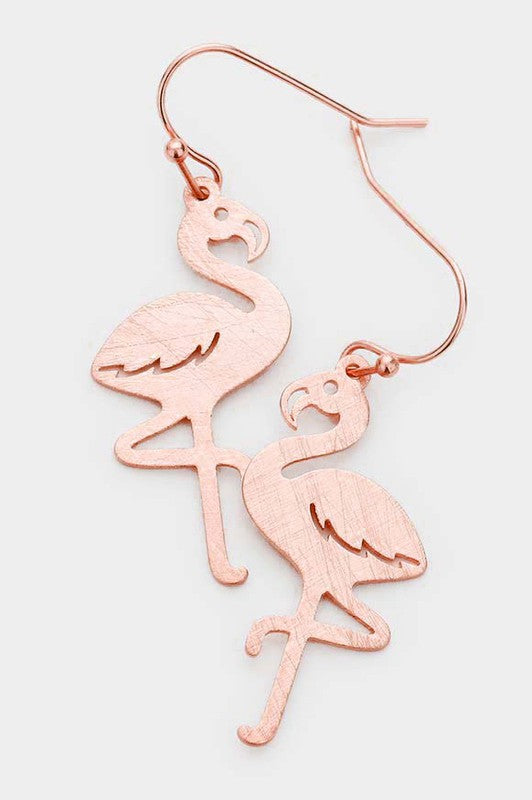 Flamingo Brass Metal Earrings in Rose Gold