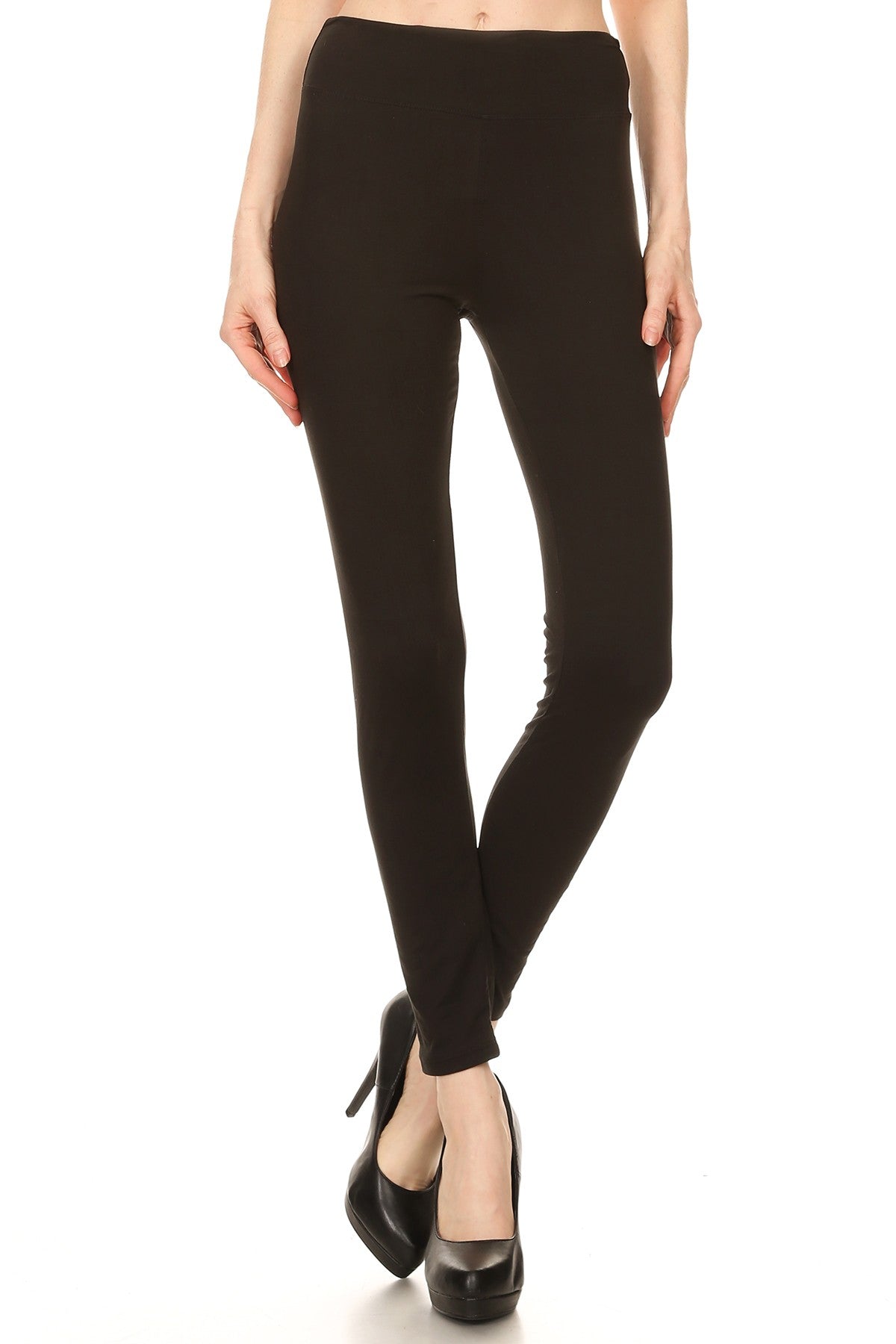 Solid Black Leggings with Yoga Style Waist - Women's Plus Size