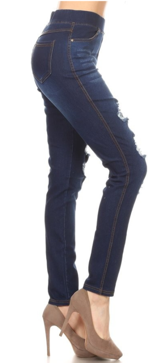 Denim Washed Ripped Jeggings - Women's