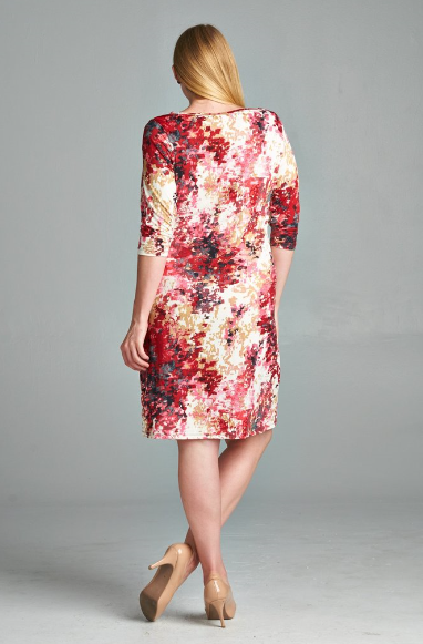 The Miranda - Christine V Plus 3/4 Sleeve Printed Plus Size Sheath Dress