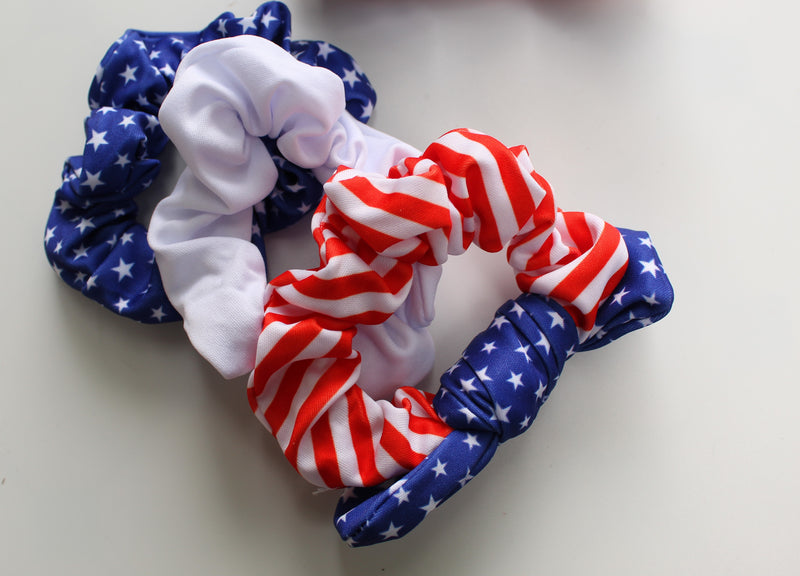 Red, White & Blue Scrunchie Set with Bow