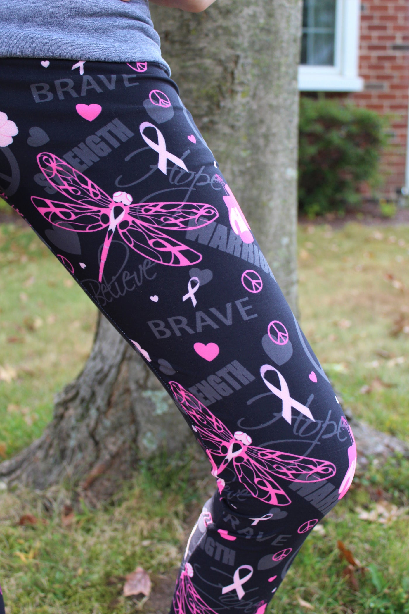 Breast Cancer Hope Butterfly Women's High Waisted Yoga Pants with
