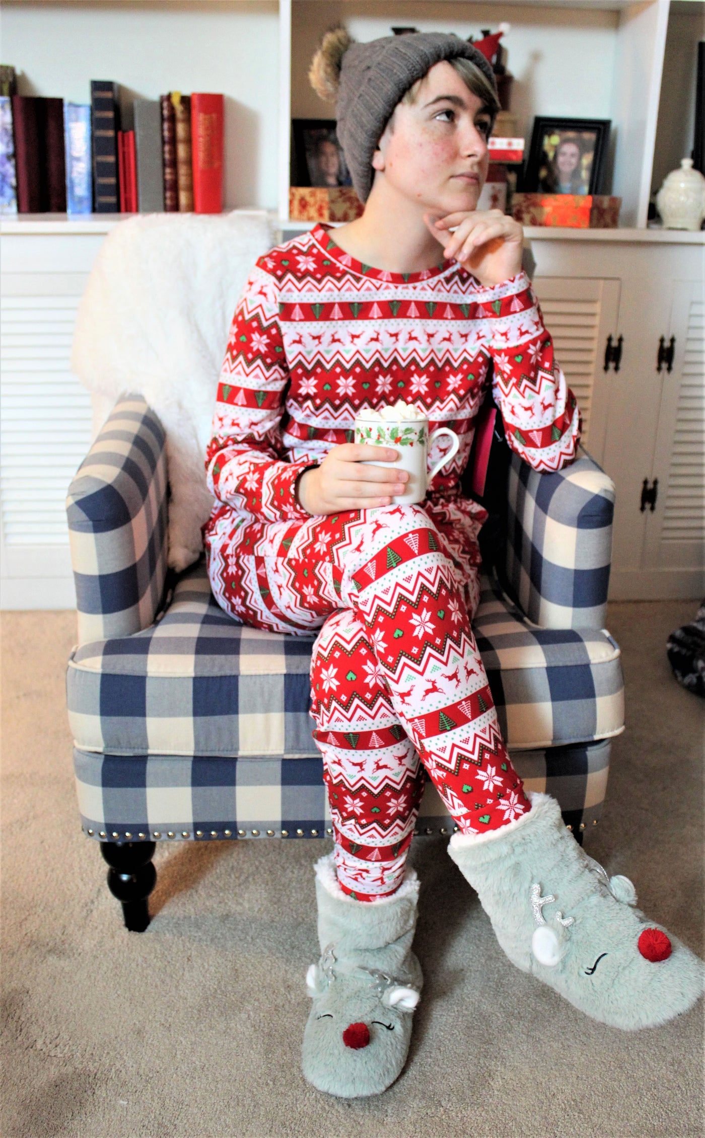 Womens Fleece Pajama Set 2 Piece Warm Winter Pjs Long Sleeve Round