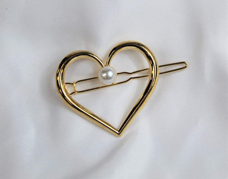 Gold Heart Barrette with Pearl