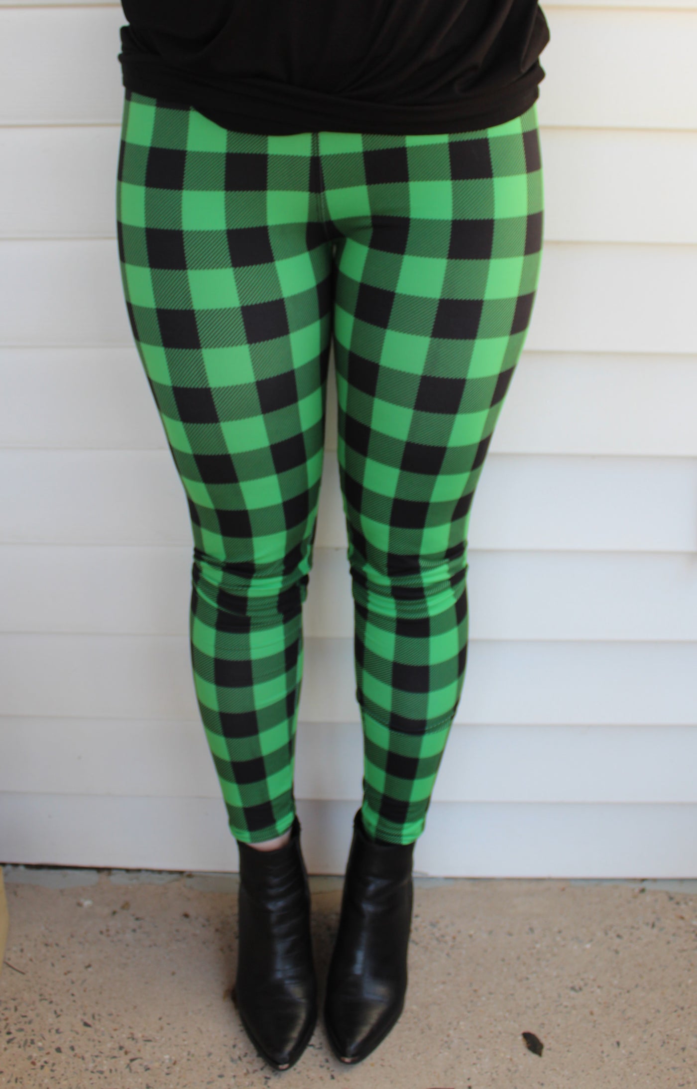 Green Plaid Stretchy Pants, Green Plaid Women Pants