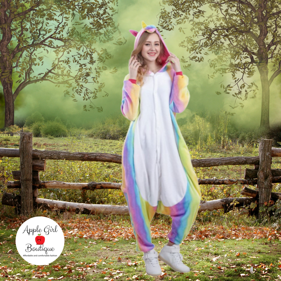 Rainbow Unicorn Onesie Adult Pajama - Unisex Pajama – Apple Girl Boutique