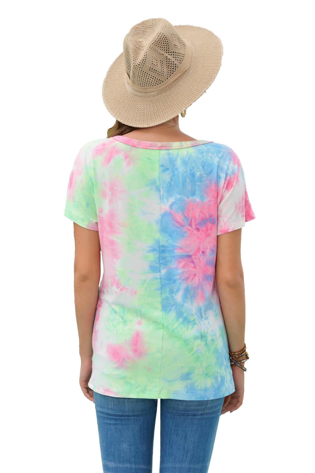 The Amy - Women's Tie Dye Top in Blue/Pink/White