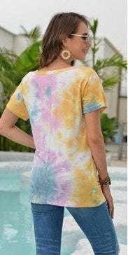 The Amy - Women's Tie Dye Top in Blue/Yellow/Orchid