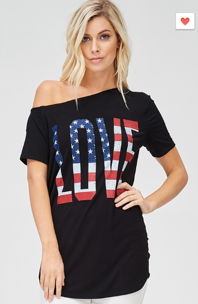 American Flag Love Top in Black - Women's