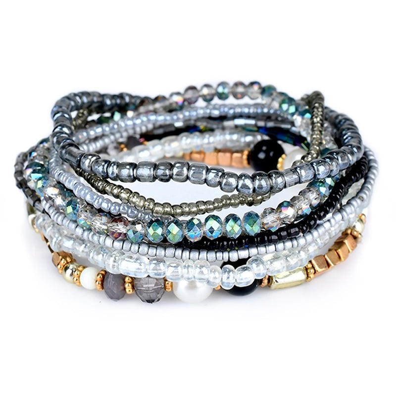 Black and Gray Stretchy Bracelet Set