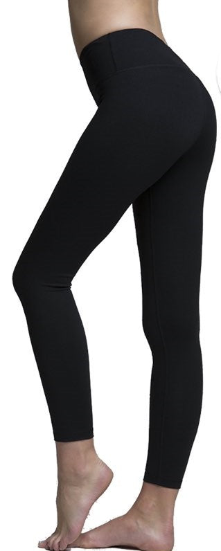 Solid Black Premium Legging with Yoga Band - Women's One Size