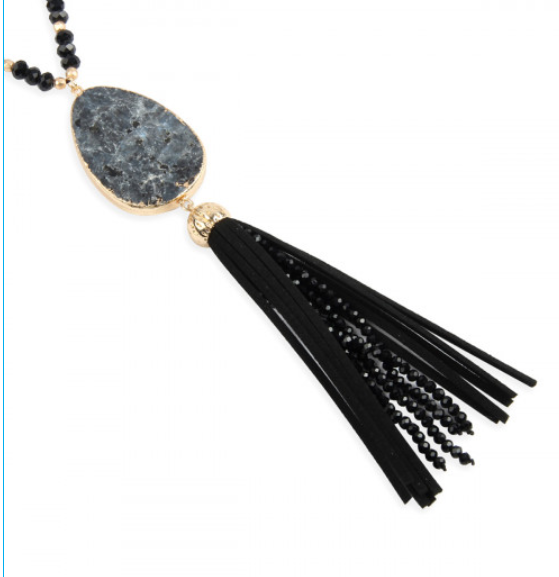 Black Natural Stone Pendant Necklace