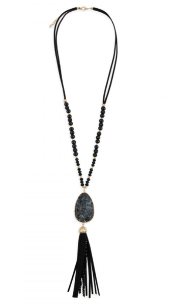 Black Natural Stone Pendant Necklace