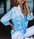 The Jennifer - Women's Button Down Tie Dye Top in Light Blue