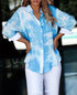 The Jennifer - Women's Button Down Tie Dye Top in Light Blue