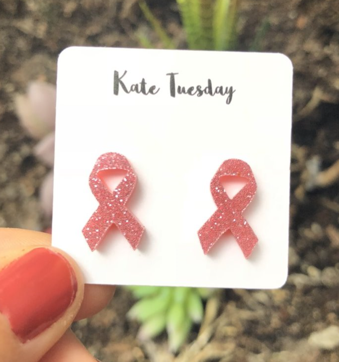 Breast Cancer Awareness Pink Ribbon Earrings