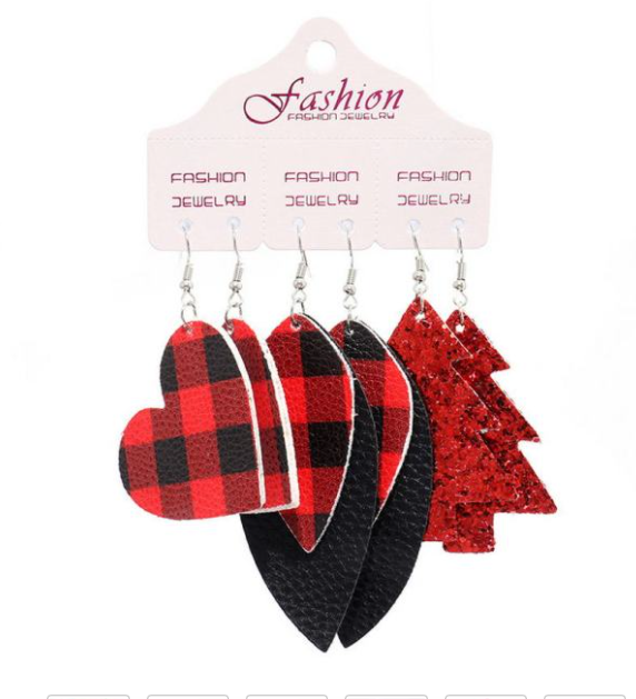 Red Buffalo Plaid Love Triple Earring Set Apple Girl Boutique