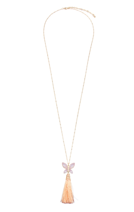 Peach Butterfly Tassel Necklace