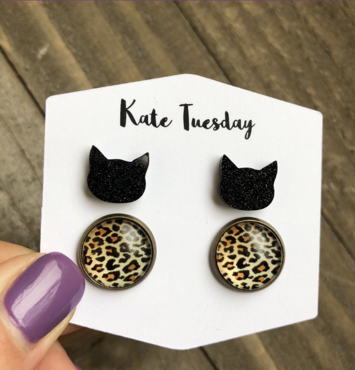 Cheetah & Black Cat Earring Duo
