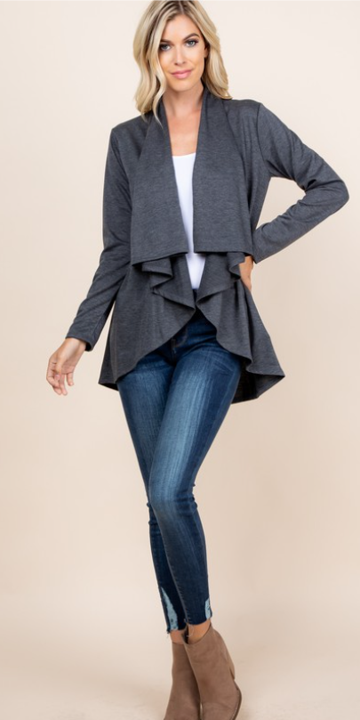 The Catherine - Women's Plus Size Cardigan in Charcoal