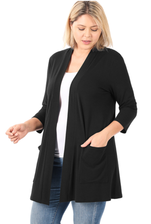 The Celeste - Women's Plus Size Cardigan in Black