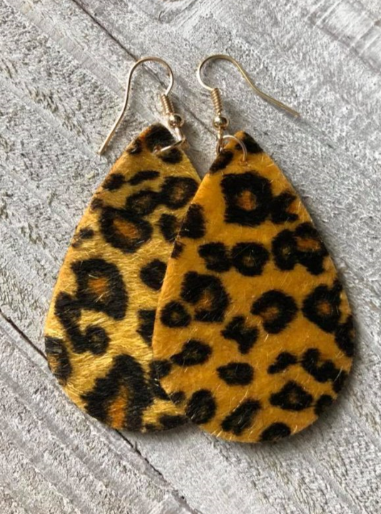 Cheetah Gold Fuzzy Teardrop Earrings