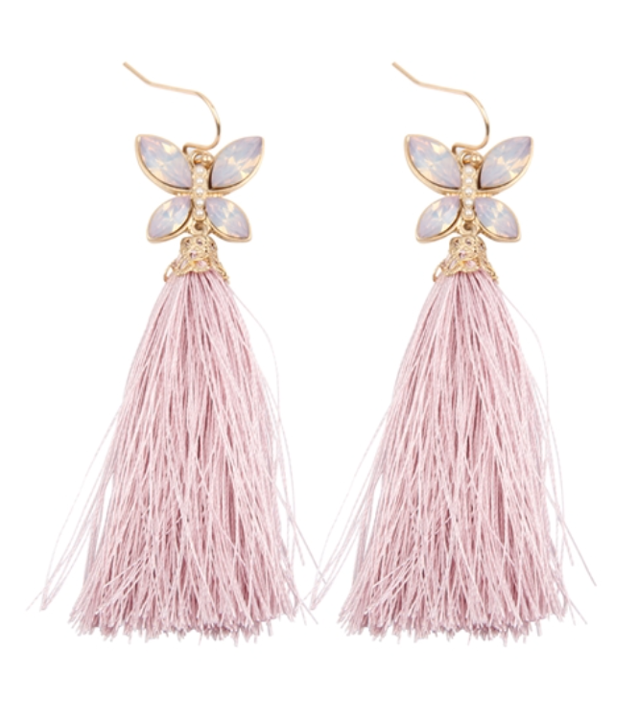 Dusty Pink Butterfly Tassel Earrings