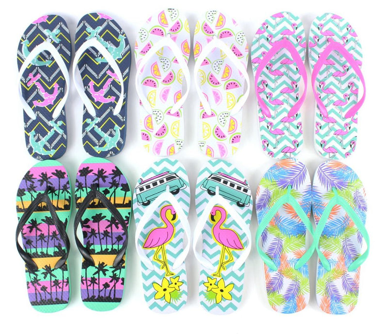 Women's Flip Flops - Island Themed or Striped