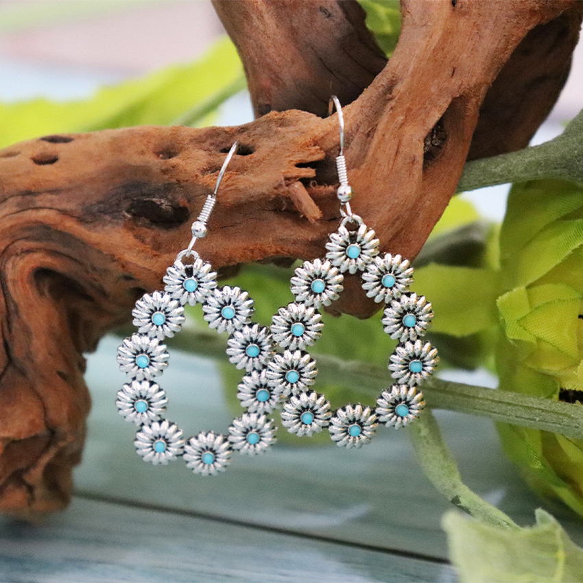 Vintage Silver Floral Teardrop Earring with Turquoise
