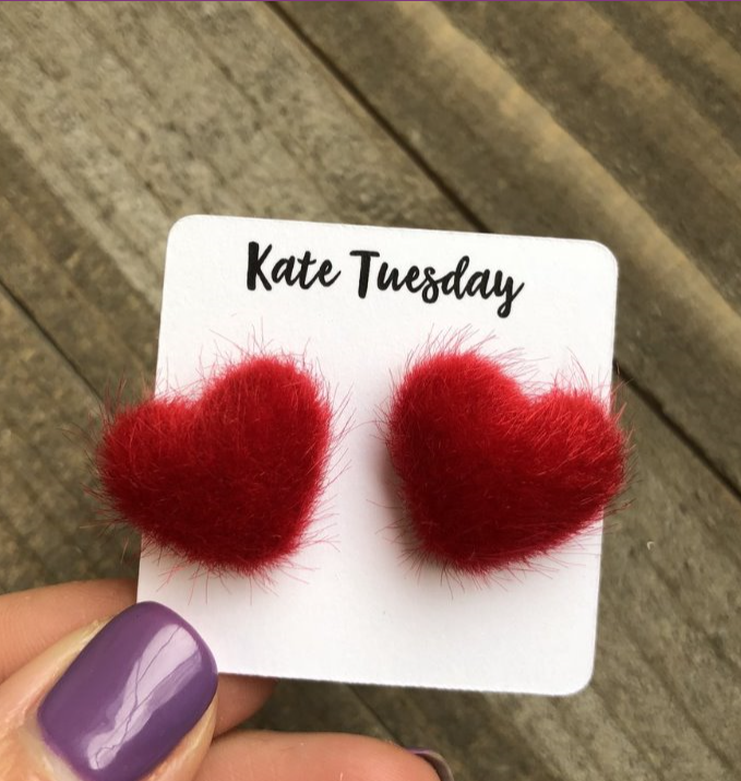 Red Fuzzy Heart Earrings