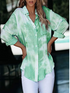 The Jennifer - Women's Button Down Tie Dye Top in Green