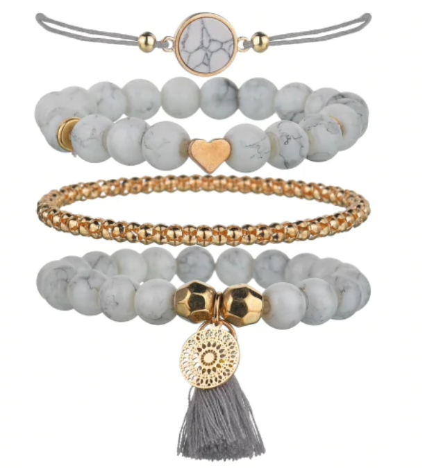 Gray Faux Marble Bracelet Set