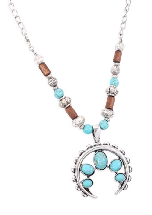 Aztec Metal Horn Turquoise Beaded Necklace