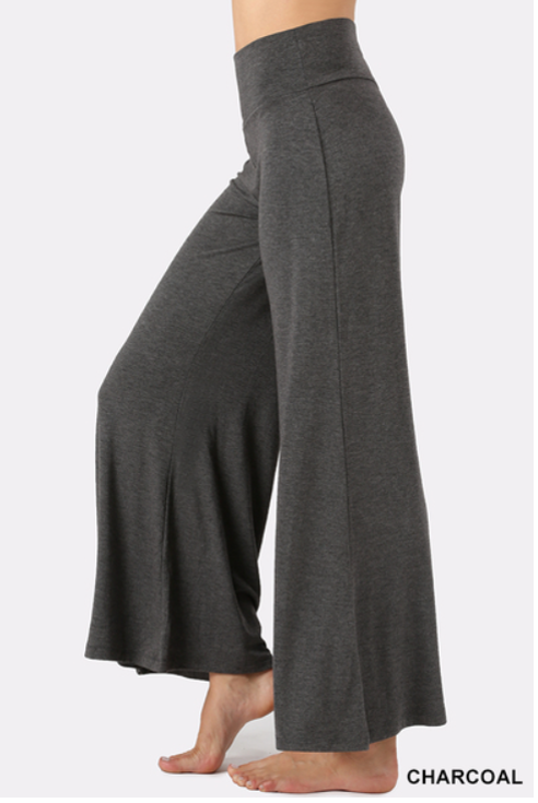 Solid Gray Women's Plus Size Palazzo Pants