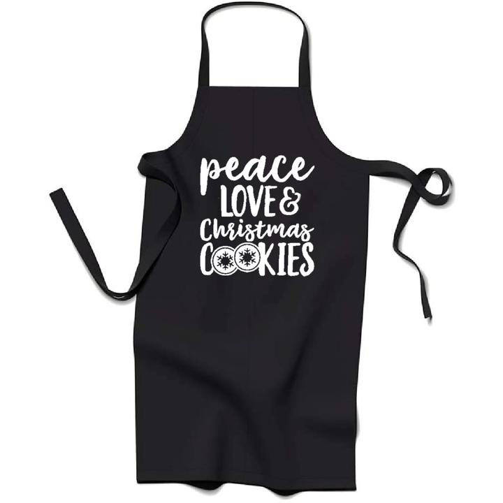 Peace Love Christmas Cookies  Apron in Black