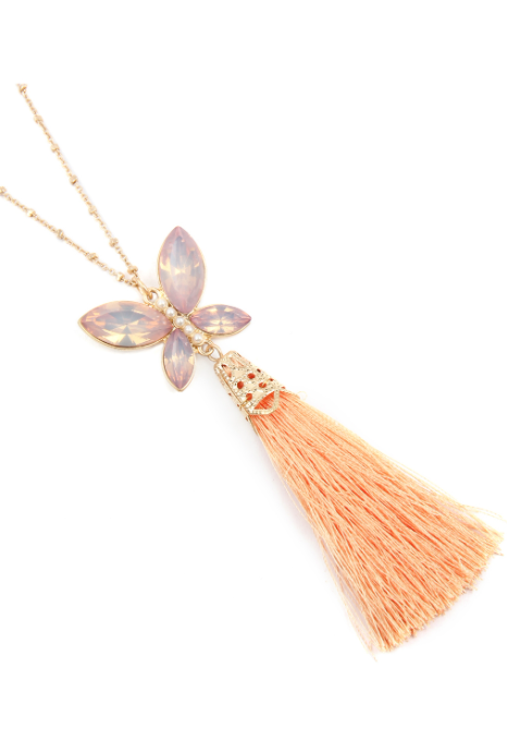 Peach Butterfly Tassel Necklace