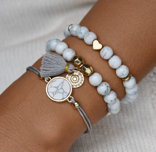 Gray Faux Marble Bracelet Set