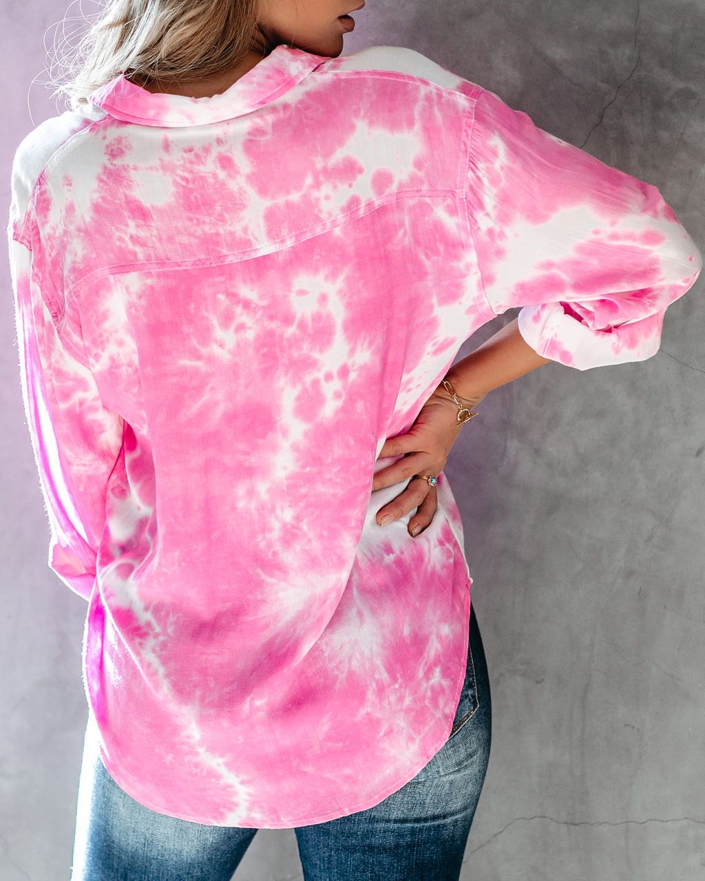 The Jennifer - Women's Button Down Tie Dye Top in Pink