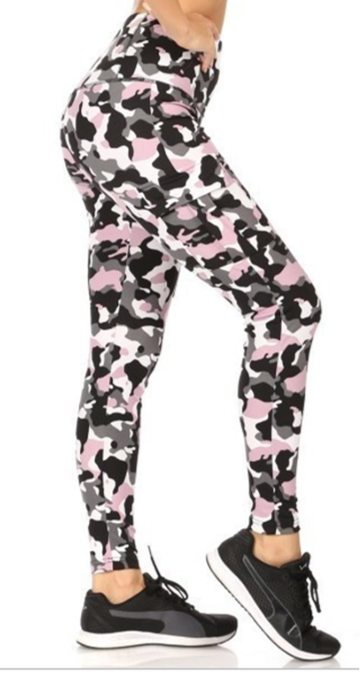 Pink & Black Camo Athletic Leggings for Women